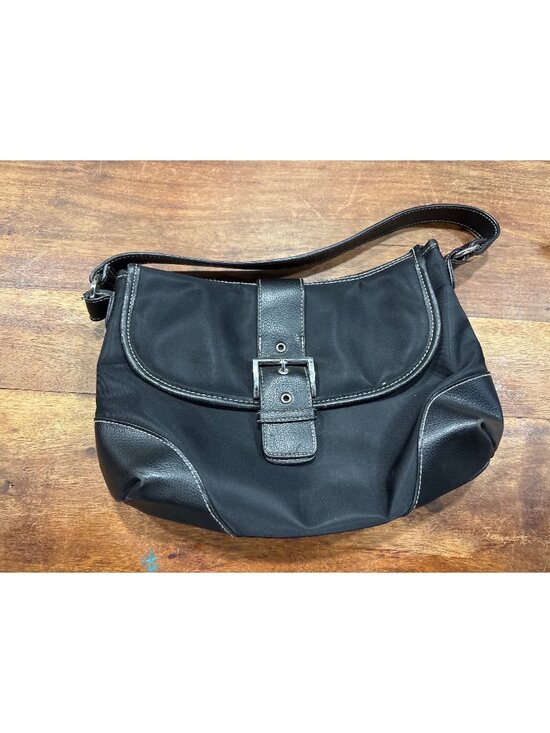 Victoria's Secret Handbags - Victorias Secret Black ShoulderHand Bag  Faux Leather Accents & Buckle Detail